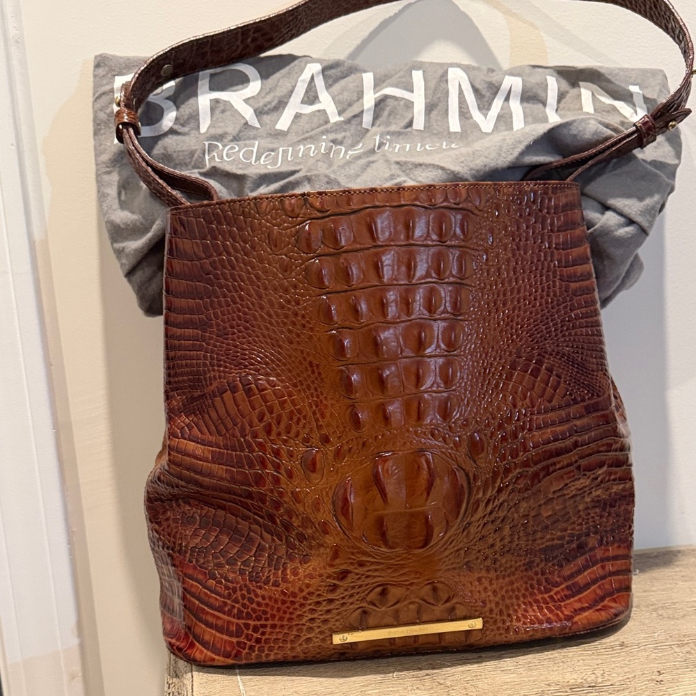 Brahmin Rich Toasted Brown Embossed Shoulder Bag